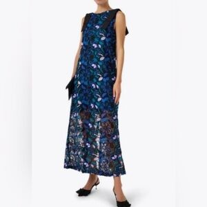 Abbey Glass Michelle Floral Lace High Boat Neck Bow Shoulder Shift Gown Sz XL